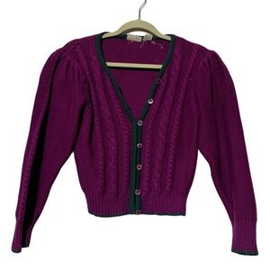 Vintage Purple Cardigan with Green Trim